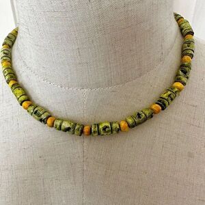 Yellow and green beaded necklace